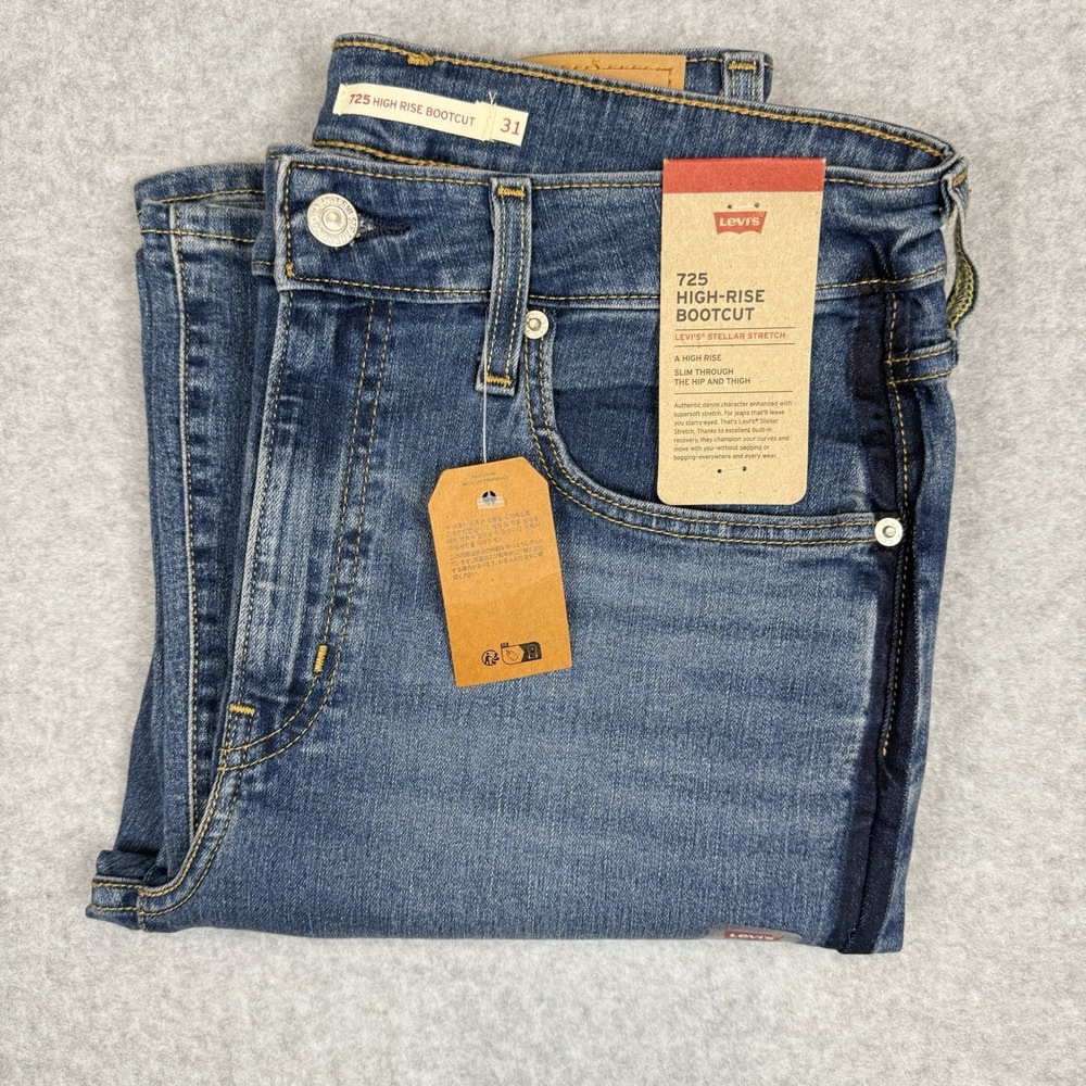 Levis 725 High Rise Bootcut Jeans Blue Stellar Stretch Side Stripe 31x32 NWT